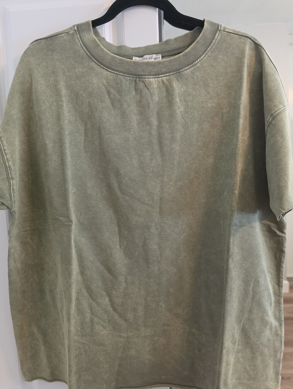 Zenana Outfitters Olive Green French Terry Crewneck Tee - Size S/M